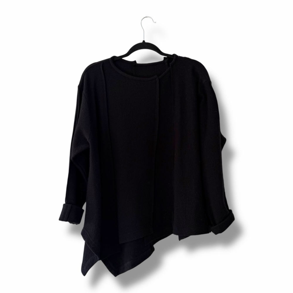 Moyuru Black Wool Asymmetrical Textured Pullover Sweater Lagenlook Size Medium